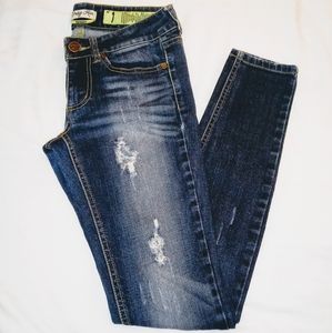 Indigo Rein Distressed Low Rise Skinny Jeans